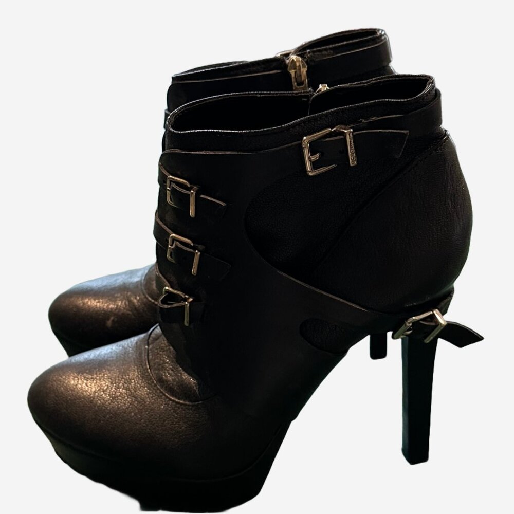BCBGeneration Black Leather Heeled Moto Ankle Bootie